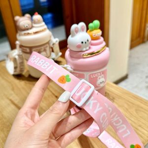 Vaso Térmico con Diseño Creativo de Conejo Md119, Vaso con Pajita, Bonito Vaso Doble para Niños y Niñas, Portátil - Product Image 5