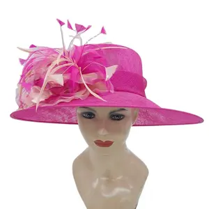 Nieuwe Mode Vrouwen Hete Roze Sinamay Kerk Hoed Kentucky Derby Jurk Cloche Zonnehoed Fascinator Bloemen Theekransje Trouwhoed