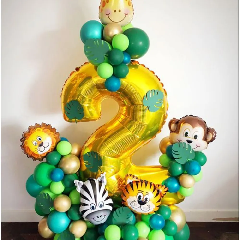 Huaming-globos de película de aluminio con temática de zoológico para niños, bléu colorido, decoraciones para fiesta de cumpleaños, juegos de globos de cumpleaños