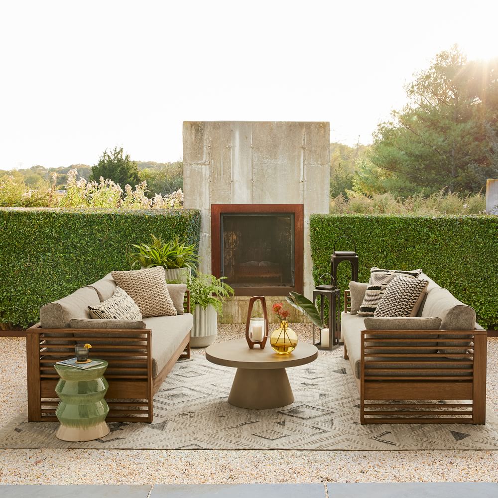 New arrival luxury modern teak outside sectional patio garden sofas set outdoor furniture
