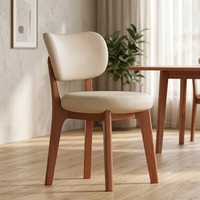 Chaise haute de salle à manger moderne minimaliste de style nordique en bois de caoutchouc massif avec dossier rembourré en cuir/tissu, mobilier de maison
