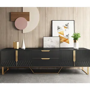 Мебель для гостиной, современный кофейный столик белого и черного цвета и подставка для телевизора с ножками из нержавеющей стали золотого цвета