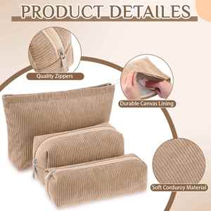 3 Pcs Makeup Bag Set for Women Corduroy Cosmetic Pouch Aesthetic Smile Travel Toiletry Bag <b>Cute</b> <b>Purse</b> Pouch - Product Image 4