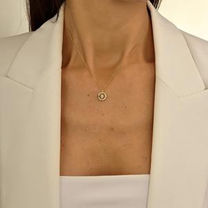 Golden Compass Pendant <b>Necklace</b> Zinc Alloy Pave Setting Everyday Wear Fashion Jewelry - Product Image 2