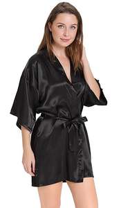 Al por mayor, sexy bata de noche tipo kimono de seda satinada, corta, para boda, damas de honor y novias, de color liso, para mujer - Product Image 2