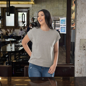 Women's Casual Loose Fit Jersey Top with <b>Dropped</b> Shoulder Round Neck Short Sleeves <b>Back</b> Seam Side Seam Split - Product Image 3