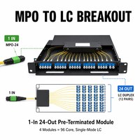 Panel de Conexión de Fibra Óptica Preterminado MPO/MTP de Alta Densidad de 96 Núcleos, LC Monomodo con Caja de Casete de 4 Piezas 1 Entrada y 24 Salidas