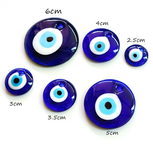 Liontin kalung bulat untuk pria, 2.5cm/3cm/3.5cm/4cm/5cm/6cm datar pesona kaca Turki hiasan rumah kaca biru - Product Image 2