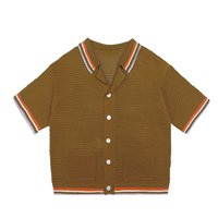 Polo tricoté en maille de coton à manches courtes pour homme, style cardigan, ajouré, pour l'été et la plage, avec logo personnalisé