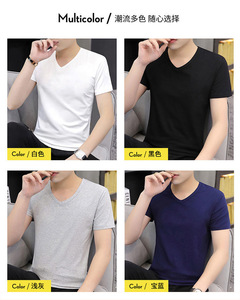 Vente en gros de t-shirts unisexes à col en <span class=keywords><strong>v</strong></span> en polyester 100% vierges pour hommes pour logo personnalisé - Product Image 2