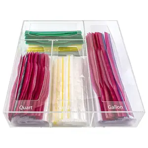 Organizador de bolsas, bophili organizador de zíper acrílico para lanches e sacos de galão diversos tamanhos compatíveis com ziploc