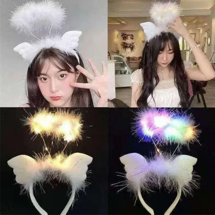 Bandeaux LED Ange Halo Couronne de plumes Bandeau de cheveux lumineux Festival Play Cosplay Noël Autre Party Prop Favor Décorations