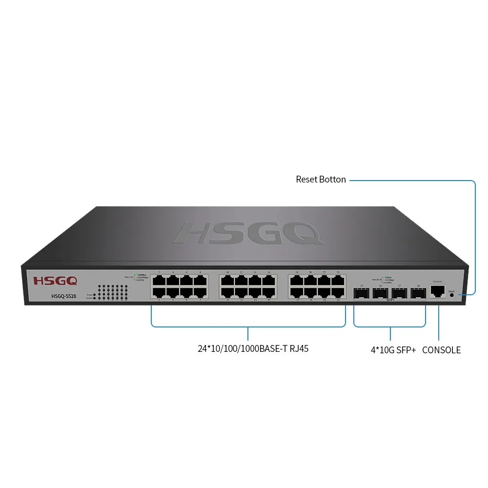 HSGQ-5528 24 port 10/100/1000 ethernet fiber switch gigabit network switch with 4 SFP+ ports used in security