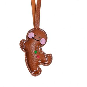 PU <b>Leather</b> Cotton-Filled Cute Gingerbread Man <b>Keychain</b> & Pendant for Couple Bags Phones Cars & Interior Decoration - Product Image 1