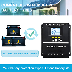 Bộ điều khiển sạc năng lượng mặt trời Y&H 100A <span class=keywords><strong>MPPT</strong></span> 12V <span class=keywords><strong>24V</strong></span> 36V 48V, màn hình LCD, điều chỉnh thông minh cho pin axit chì/Lithium - Product Image 5