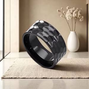 Fine Sculpture Rétro Vintage En Acier Inoxydable Hommes Bagues 8MM Épais De Luxe <span class=keywords><strong>Or</strong></span> Irrégulier <span class=keywords><strong>Poinçon</strong></span> Motif Décompression Anneau - Product Image 5