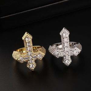 Mode Hip Hop hommes bijoux diamant Baguette gothique croix anneau argent glacé Cz diamant Fleur croix anneau pour hommes femmes - Product Image 4