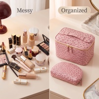 Ensemble de trousses de maquillage en similicuir d'autruche grande capacité, 2 pièces, étanche, avec poignée, trousse de voyage portable