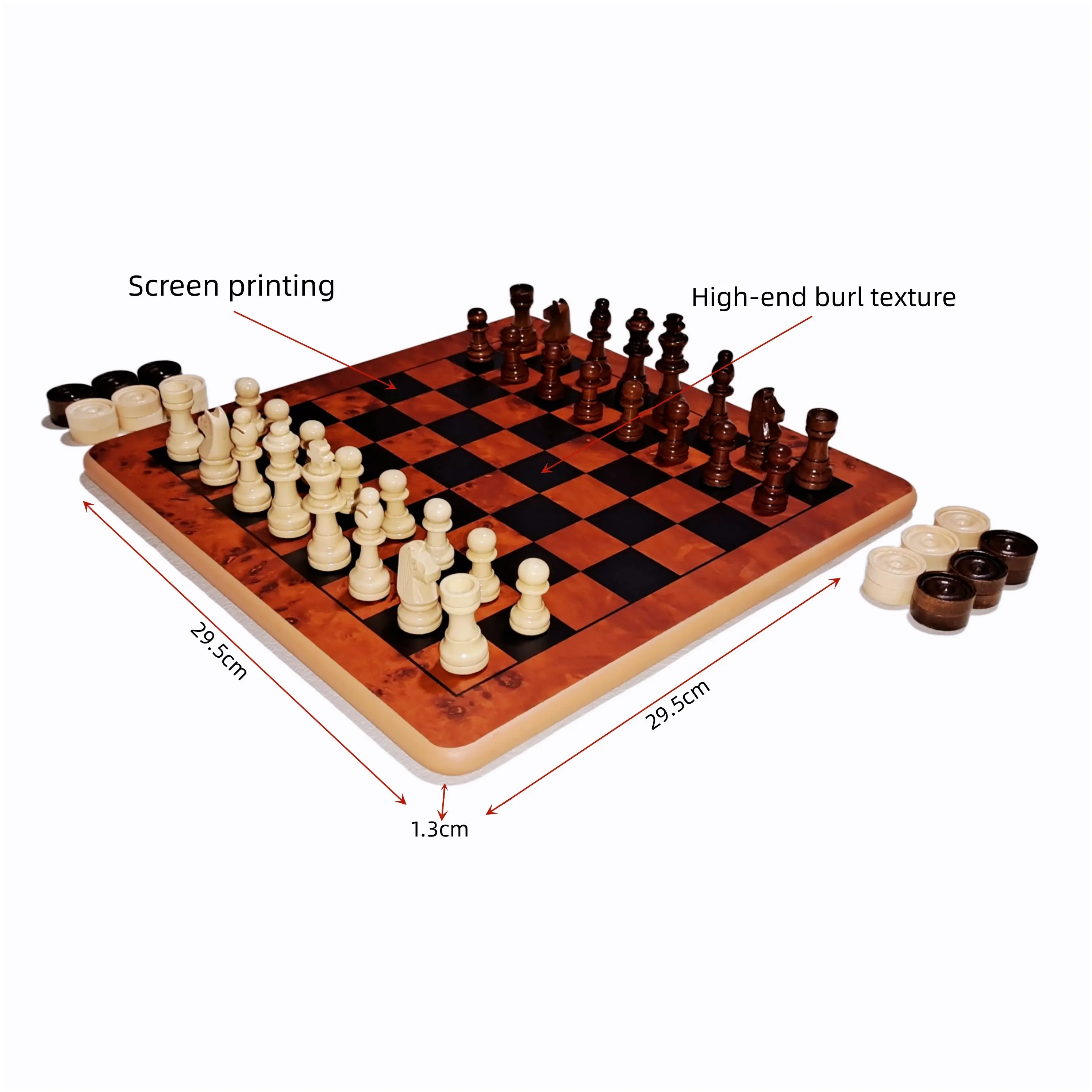 Desain baru papan lipat catur kayu 3 in 1 catur dan catur tic-tac-toe permainan