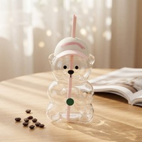 Gobelet en verre transparent Strawberry Bear avec couvercle 591 ml, gobelet à eau en verre réutilisable écologique, adapté aux boissons froides