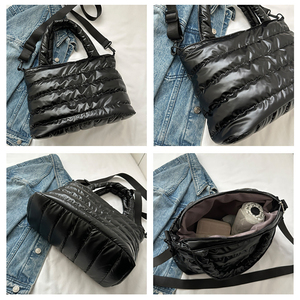 Bolso de guata de poliéster bordado a la moda brillante con cierre de cremallera, bolso de mano cruzado para mujer para Otoño Invierno - Product Image 4