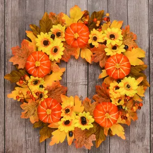 Wholesale Halloween Thanksgiving Pumpkin Maple Leaf Wreath Hanging Wall Window Door Decoration Autumn Wreath