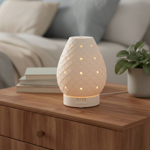 Essential Oil Ultrasonic Humidifier Aroma Diffuser Ceramic Material LED Light Tabletop Use 51-100mL Capacity