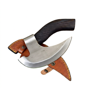 Couteau à pizza en acier à haute teneur en carbone, manche en bois, hache de cuisine, étui en cuir véritable, couteau ulu fait main sur mesure - Product Image 1