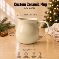 Mug en céramique personnalisé avec logo OEM, grande capacité, forme ventrue, vente en gros, tasse à café émaillée pour thé au lait