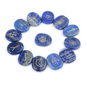 Lapis Lazuli Rune Sets Crystal Runestones Alphabets runiques Crystal Reiki Healing Set Elder Futhark <span class=keywords><strong>Viking</strong></span> Witch Divination Gift - Product Image 1
