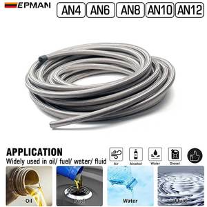 EPMAN Tuyau de refroidisseur d'huile de pompe à carburant/filtre de carburant en acier inoxydable tressé pour moteur de voiture, ligne d'<span class=keywords><strong>alimentation</strong></span>/retour du turbo, AN4 AN6 AN8 AN10 AN12 - Product Image 1