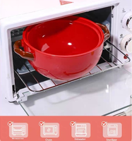 Pot à soupe de nouilles en céramique, grand, mignon, motif pomme rouge et verte à double anse, peint à la main sous glaçure 3D, anti-brûlure, pour la maison