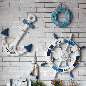 Suspension murale Style méditerranéen, anneau de natation, décoration artisanale nautique en bois, gouvernail - Product Image 3