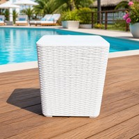 Boîte de rangement extérieure moderne imperméable pour terrasse, en plastique PE résistant, aspect rotin