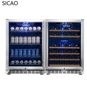 Réfrigérateur <span class=keywords><strong>cave</strong></span> à <span class=keywords><strong>vin</strong></span> SICAO R600a 300L au design unique en verre avec éclairage LED bleu pour 28 <span class=keywords><strong>bouteilles</strong></span> - Product Image 6