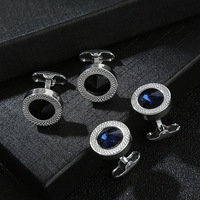 Boutons de Manchette Homme Luxe Zircon Cristal Bleu Noir pour Chemise – Parure de Fabricant