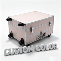 Valise de présentation en aluminium argenté avec roulettes, poignée télescopique et tiroir, et mousse EPE personnalisée