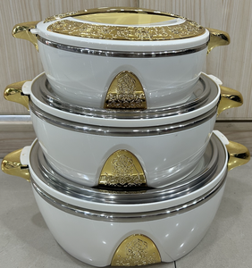 Ensemble de 3 casseroles isothermes de luxe couleur unie 1,5L 2,5L 4L, chauffe-plats isolés avec bordure florale dorée, boîte de service pour traiteur et réceptions - Product Image 6