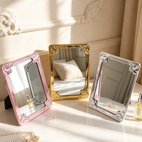 Miroir de courtoisie carré baroque vintage pliable, doré électrolytique, pour table ou bureau