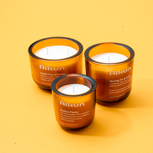 AIKUN Custom Logo Amber Glass Aromatherapy <b>Candles</b> Natural Soy Wax Cotton Wood <b>Wick</b> Handmade Christmas Home Decor Gift - Product Image 2