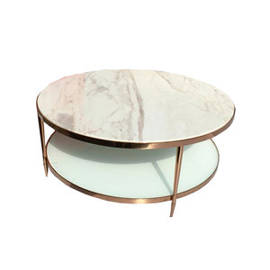 Originalité En Métal Cadre Table de Table En Marbre Ronde En Laiton Or Table Basse - Product Image 5