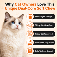 Friandises pour chats à l'huile de poisson Oméga 3, complément pour la peau et le pelage avec biotine et vitamine E, saveur poulet, marque privée OEM
