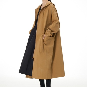 Gabardinas largas con capucha para mujer, talla grande, holgadas, de color liso, con cremallera, a la moda. - Product Image 2