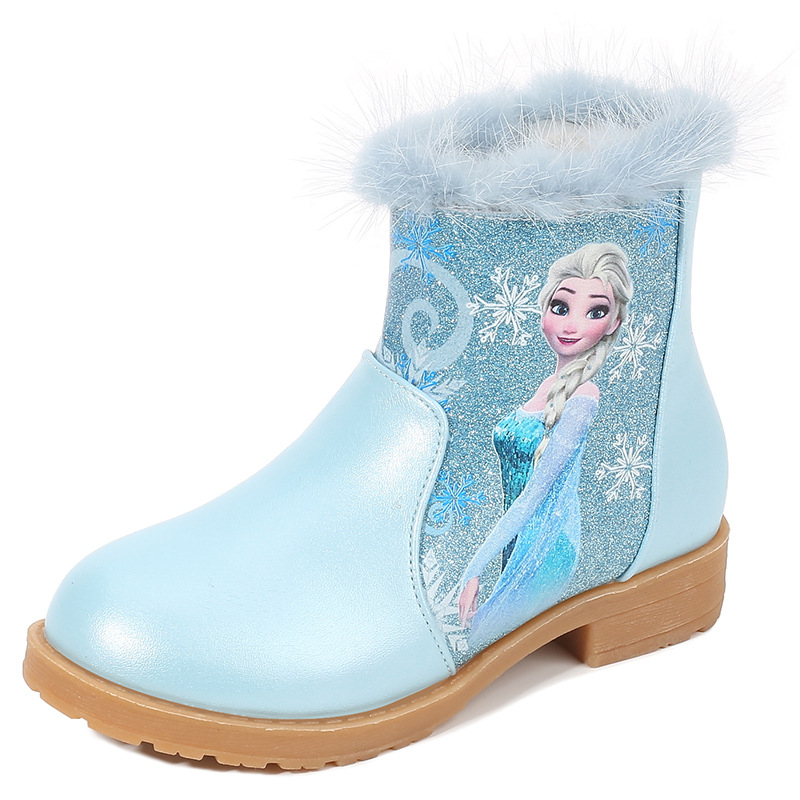 New children's snow boots sequins and velvet girls mid-tube boots Aisha Frozen princess cartoon children's boots
