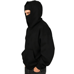 Sudadera con capucha tipo balaclava de alta calidad, gruesa, bordada, informal, para otoño, estilo urbano, con cremallera frontal completa y logotipo personalizado, de corte oversize. - Product Image 3
