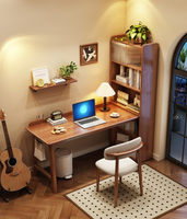 Bureau d'angle en bois massif avec étagère, bureau d'ordinateur en forme de L avec rangement latéral pour le bureau à domicile