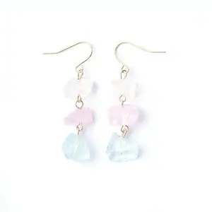 Healing Crystal Long Drop Earring Natural Rose Quartz Earrings Gold Plated Irregular Natural Stone Elegant Earrings For Women