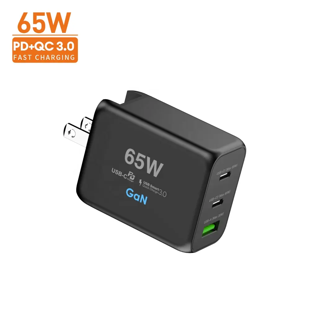 New Trend GaN 65W PD Wall Charger 3 Ports Tablet Laptop Charger For iPhone Samsung Mobile Phone