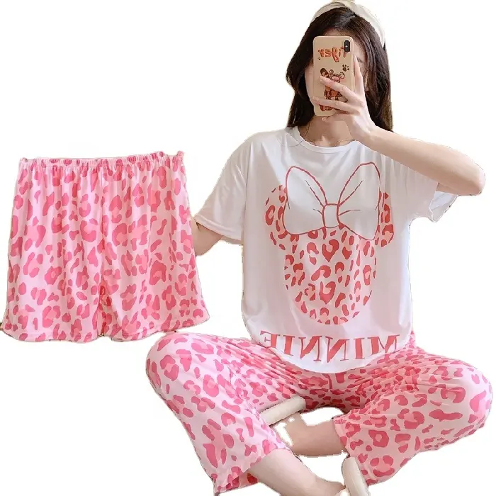 Pyjamas Damenmode Kurzarm Shorts Lange Hosen 3Pcs Set Nachtwäsche Lounge wear Dünne Sommer Weiche Coole Milch Koreanische Nachtwäsche