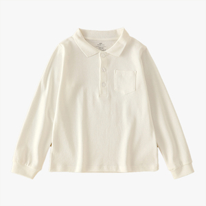 Polo pour enfants à manches longues, T-shirt polo pour garçons, blanc, tricoté, nouveau style printemps, col gris noir, pour filles - Product Image 3